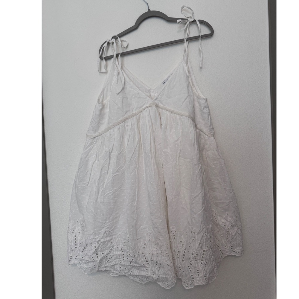 ASOS DESIGN White Eyelet Cotton Babydoll Mini Dress Tie Strap Swiss Dot Sz 10 pp